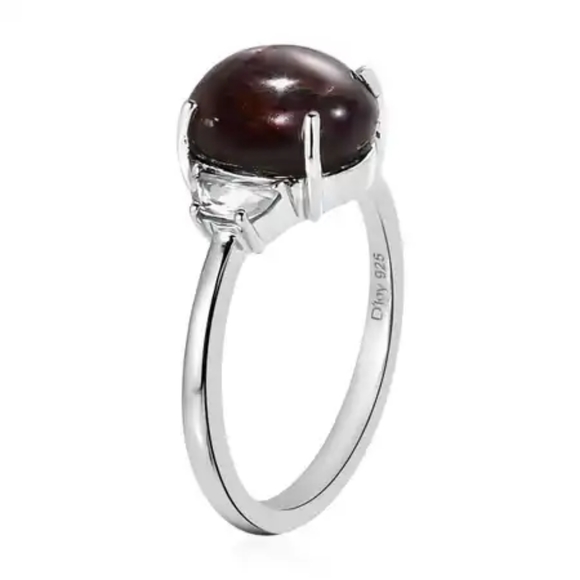 Indian Star Ruby and White Zircon Ring in Platinum Over Sterling Silver - Picture 3 of 6